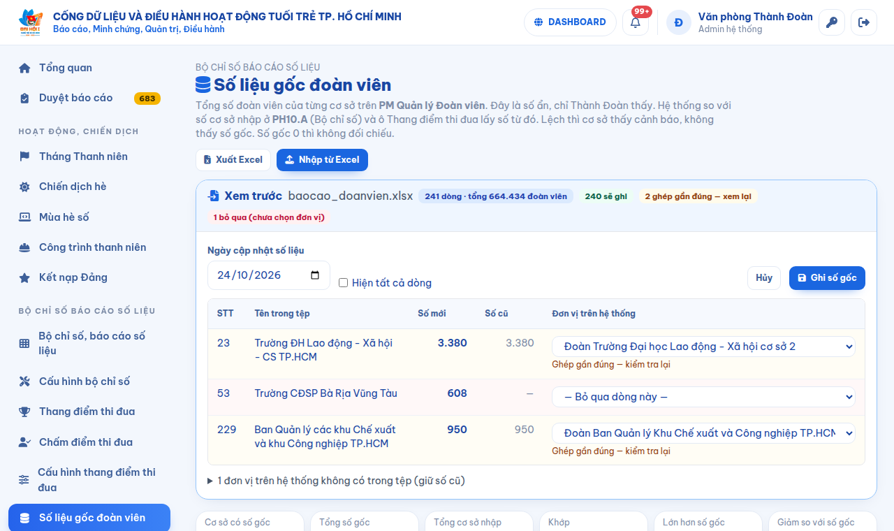 Xem trước khi nhập số liệu gốc từ Excel
