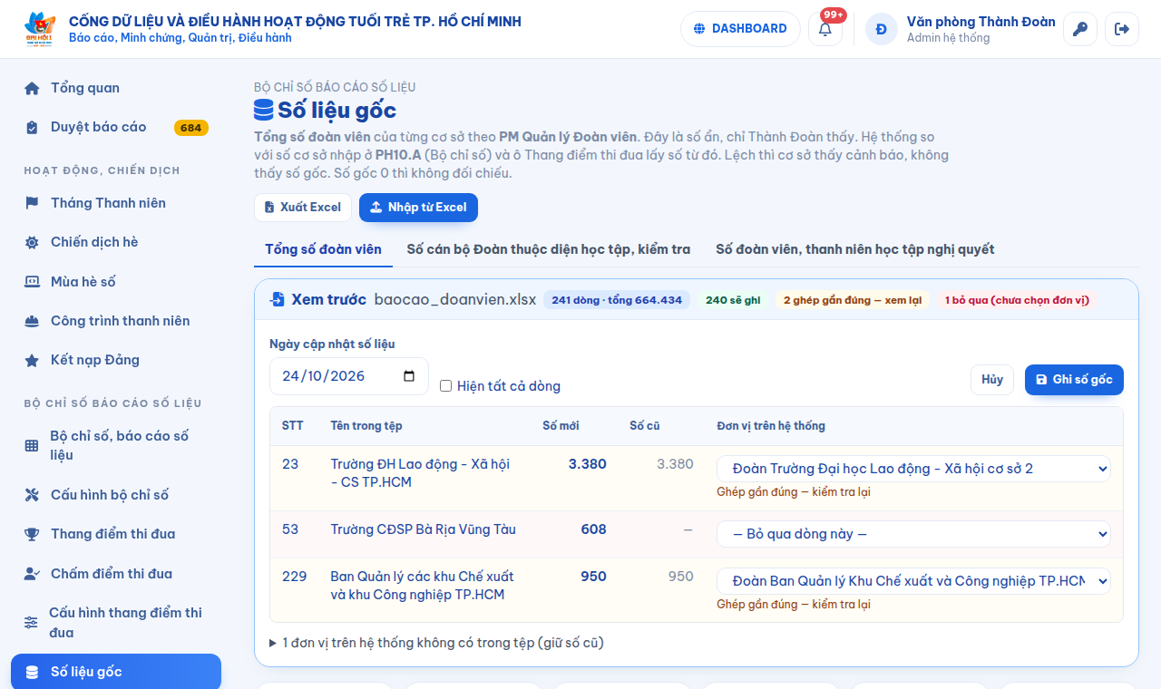 Xem trước khi nhập số liệu gốc từ Excel